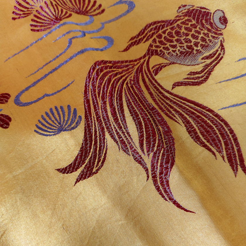 Gilded Gold Koi Fish Bias-Cut Antique Silk Satin Vest - 「鎏金錦鯉」斜裁古董真絲面料上衣