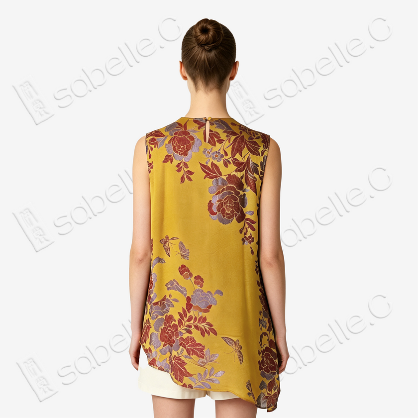 Gilded Gold Koi Fish Bias-Cut Antique Silk Satin Vest - 「鎏金錦鯉」斜裁古董真絲面料上衣
