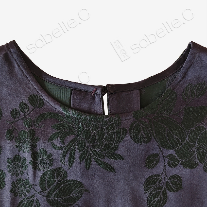 Ink Violet Dark Peony Bias-Cut Antique Silk Satin Vest - 「墨黛綠芍」古董真絲面料斜裁上衣