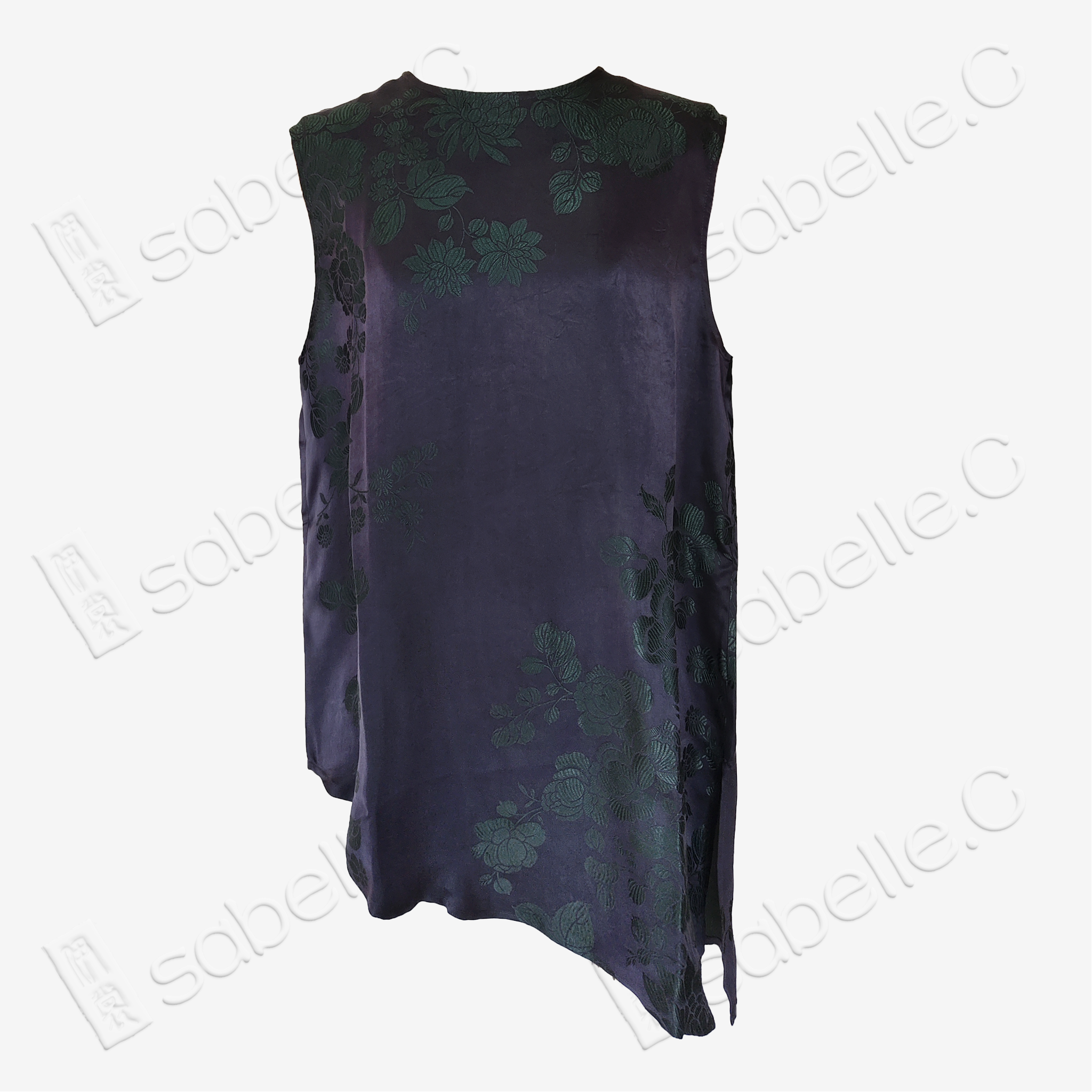 Ink Violet Dark Peony Bias-Cut Antique Silk Satin Vest - 「墨黛綠芍」古董真絲面料斜裁上衣