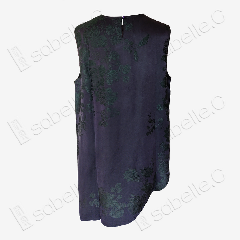 Ink Violet Dark Peony Bias-Cut Antique Silk Satin Vest - 「墨黛綠芍」古董真絲面料斜裁上衣