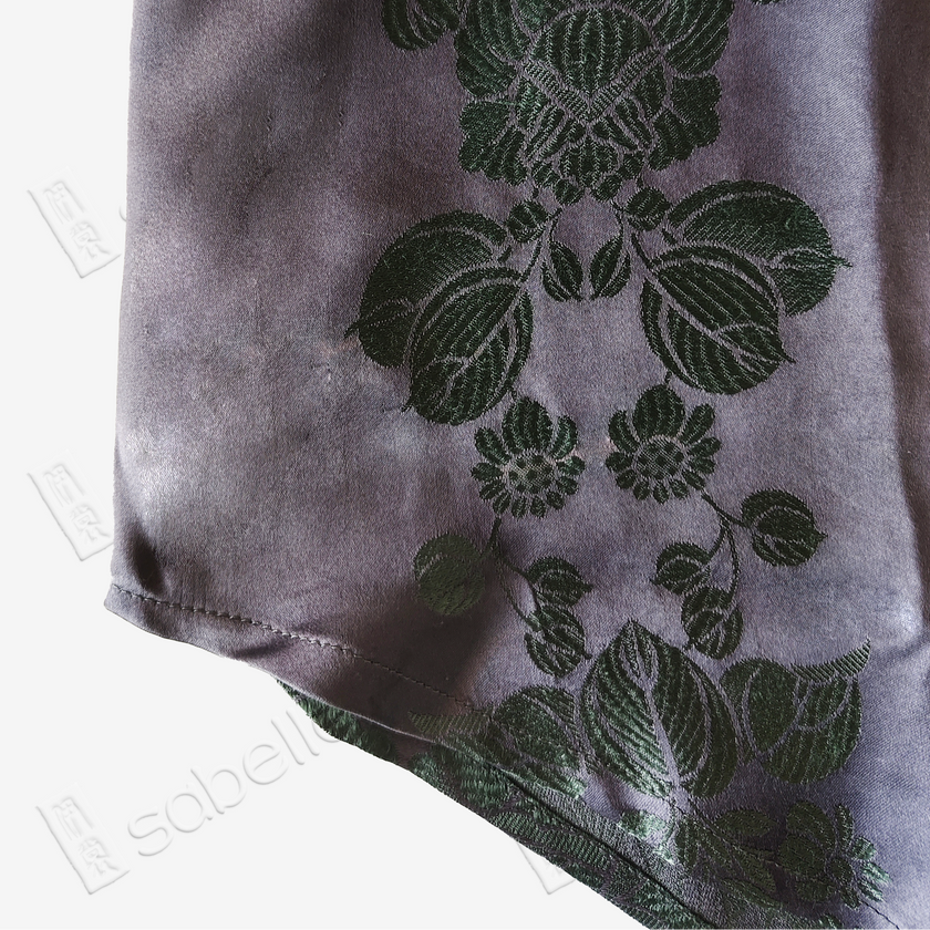 Ink Violet Dark Peony Bias-Cut Antique Silk Satin Vest - 「墨黛綠芍」古董真絲面料斜裁上衣
