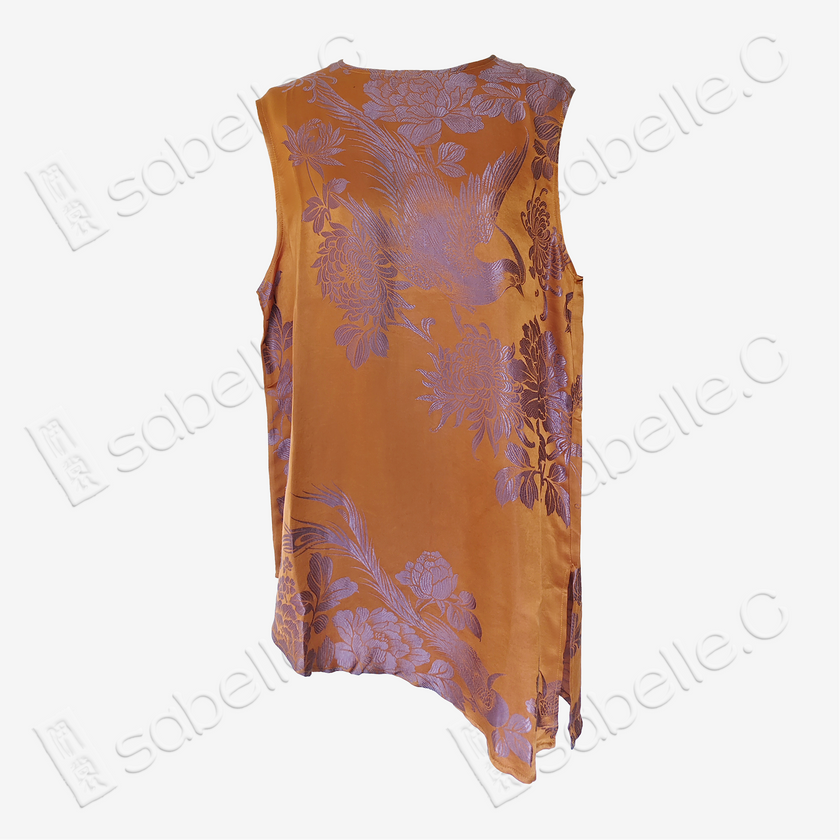 Amber Gold Lavender Phoenix Bias-Cut Antique Silk Satin Vest - 「珀金紫鳳」古董真絲面料斜裁上衣