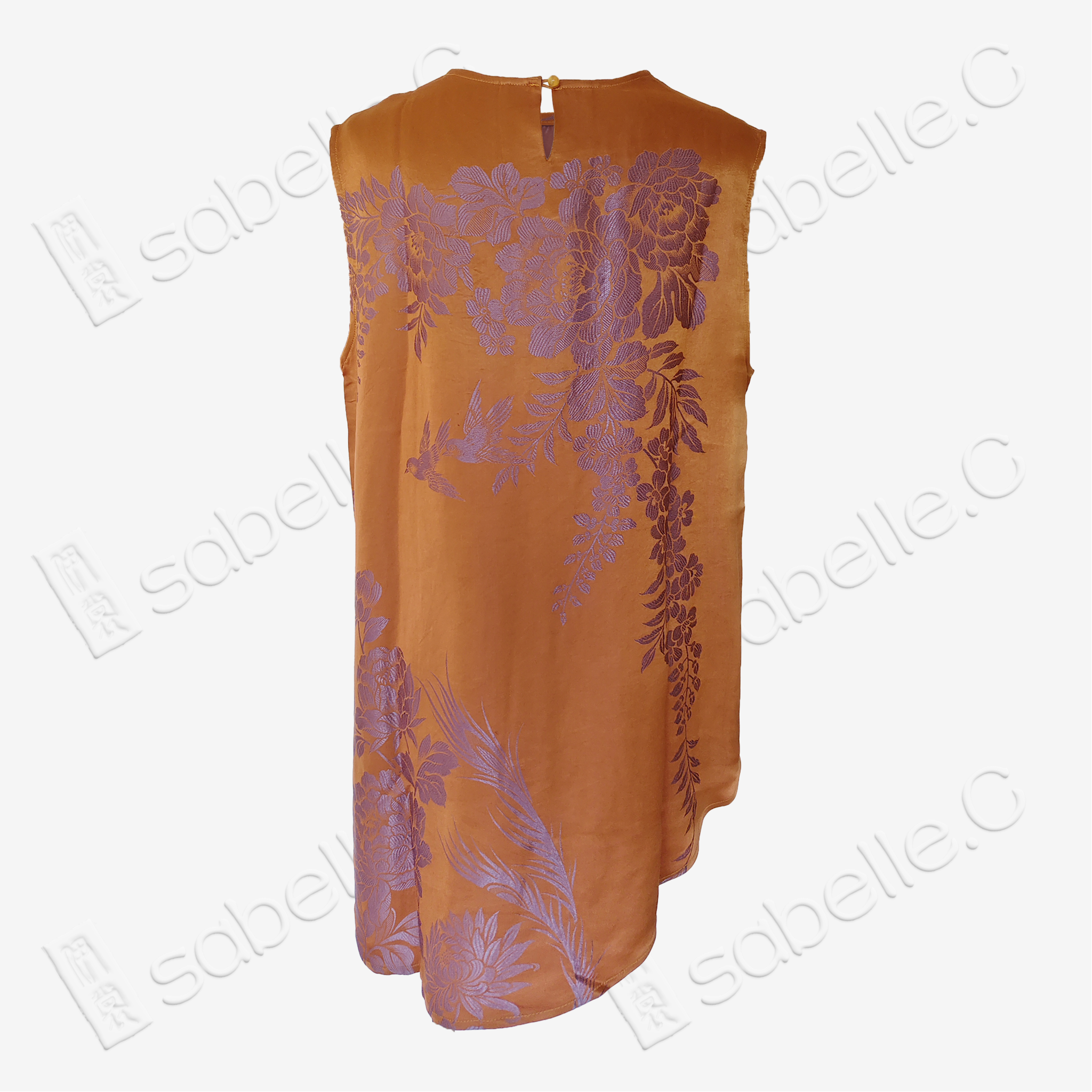 Amber Gold Lavender Phoenix Bias-Cut Antique Silk Satin Vest - 「珀金紫鳳」古董真絲面料斜裁上衣