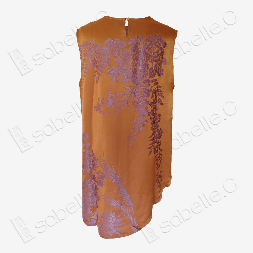 Amber Gold Lavender Phoenix Bias-Cut Antique Silk Satin Vest - 「珀金紫鳳」古董真絲面料斜裁上衣