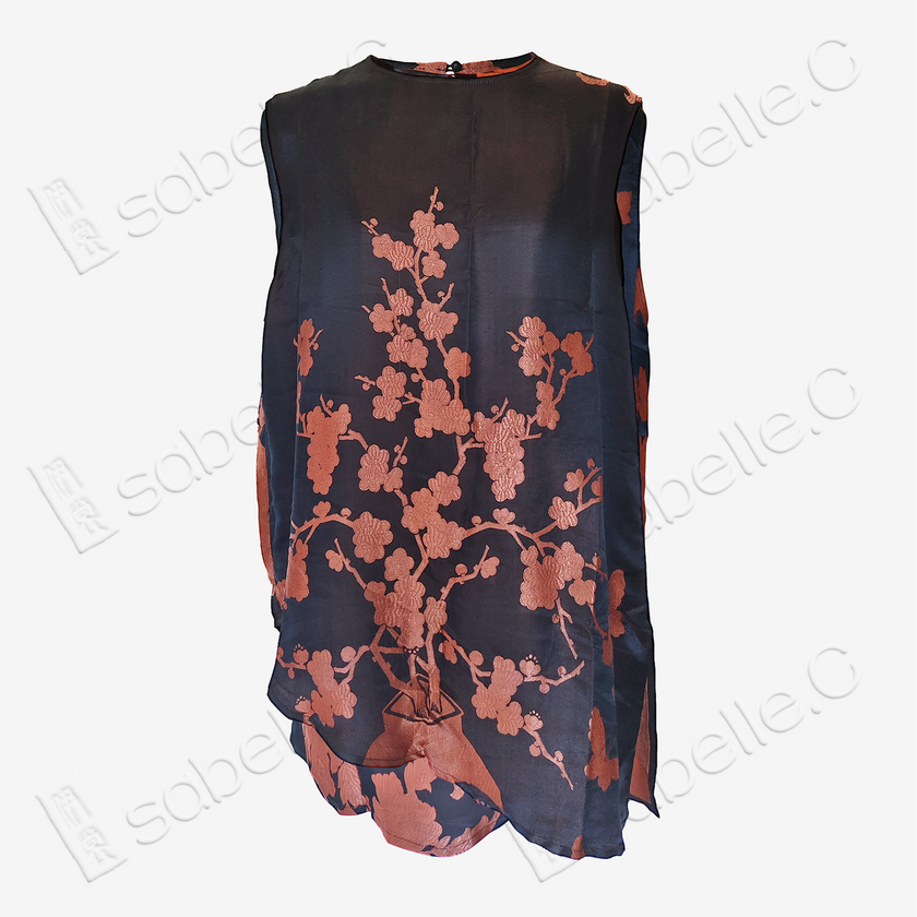 Vase Plum Vintage Silk Satin Sleeveless Top - 真絲老緞無袖上衣