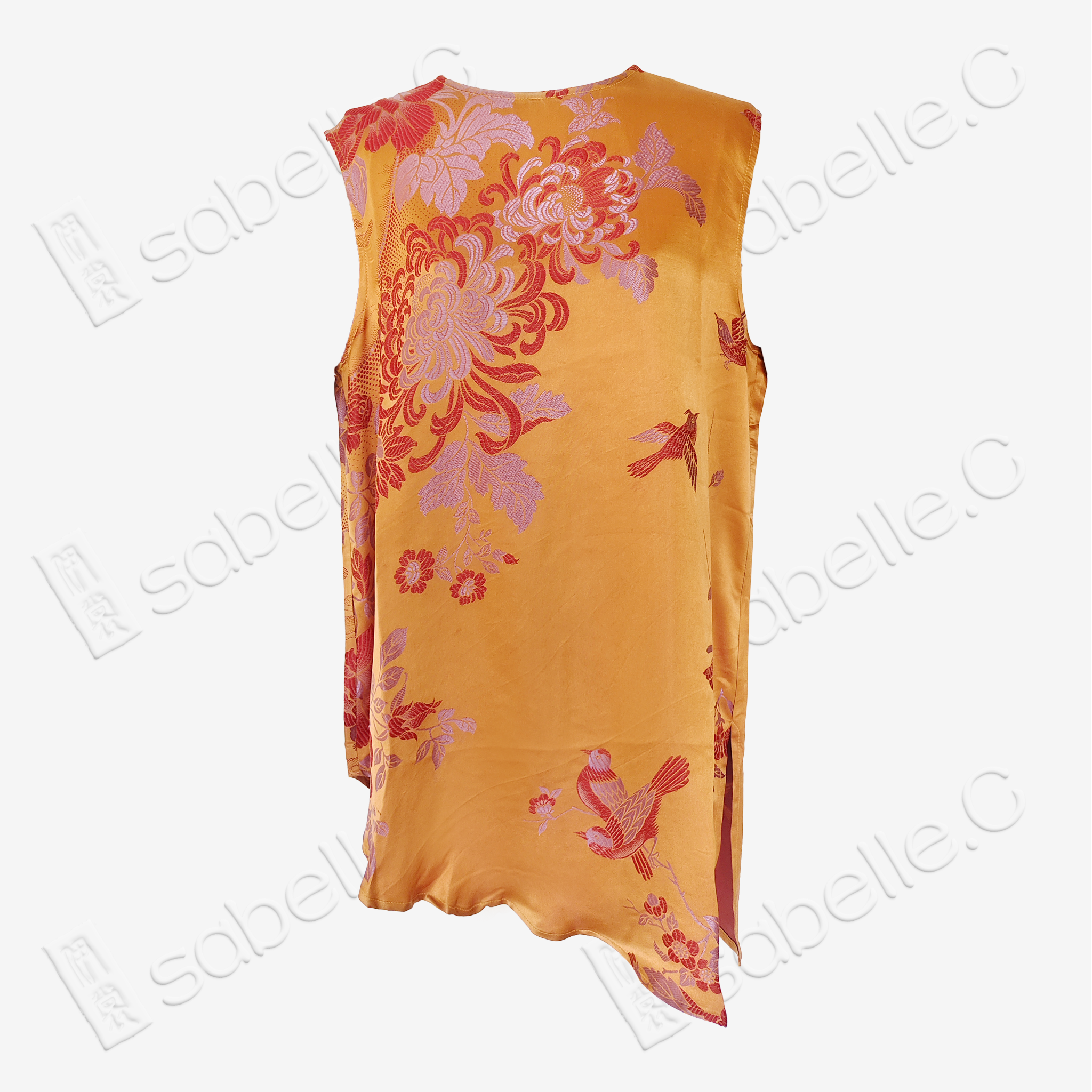 Gilded Chrysanthemum Vintage Silk Satin Sleeveless Top - 真絲老緞無袖上衣
