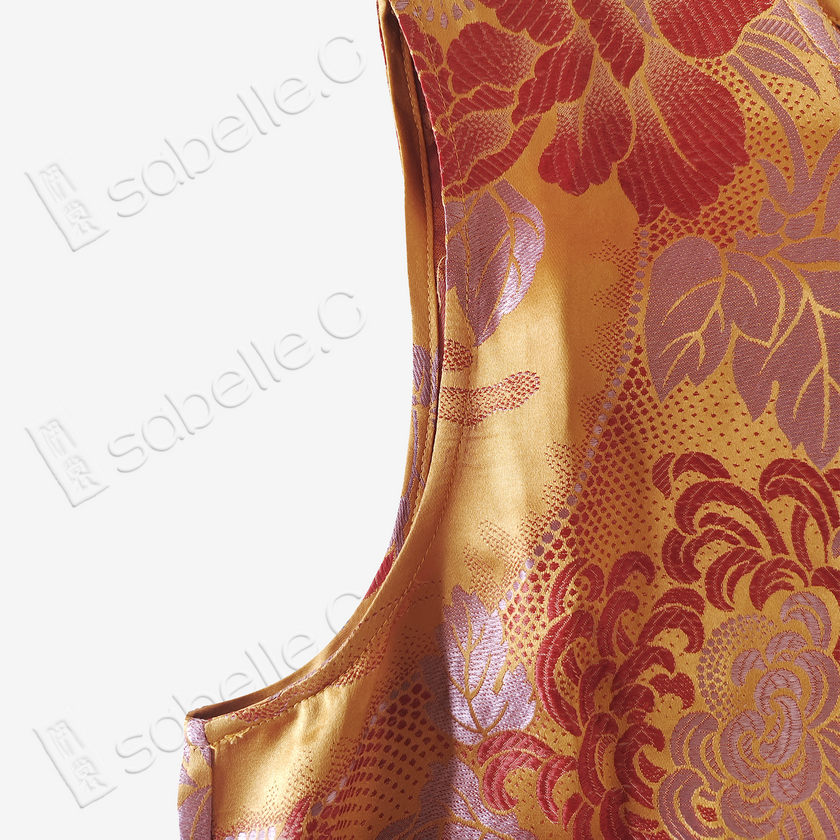 Gilded Chrysanthemum Vintage Silk Satin Sleeveless Top - 真絲老緞無袖上衣