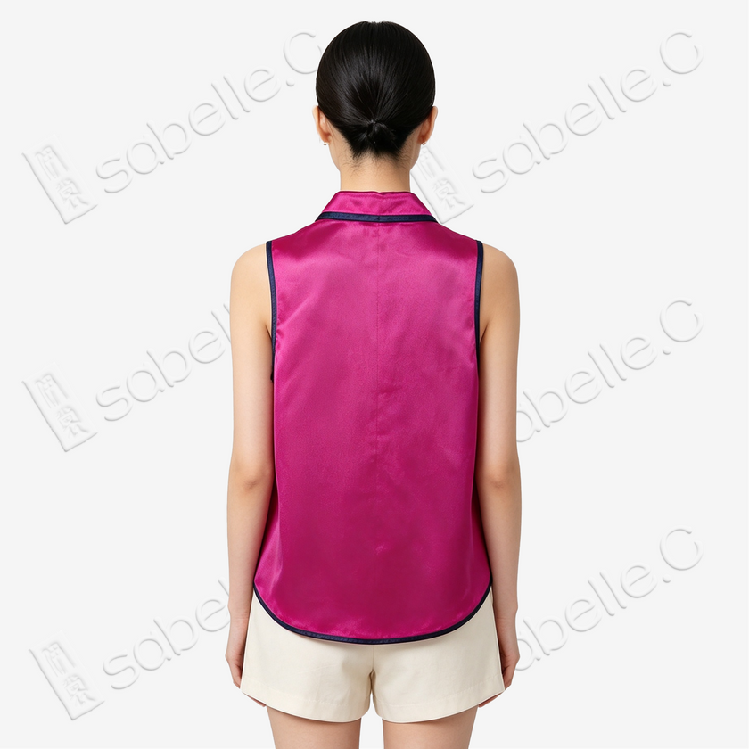 Rouge Auspicious Dragon Embroidered Silk Vest - 「胭脂瑞龍」刺繡真絲馬甲