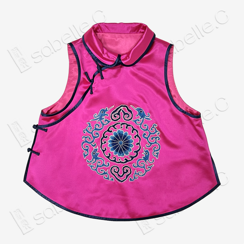 Rouge Auspicious Dragon Embroidered Silk Vest - 「胭脂瑞龍」刺繡真絲馬甲