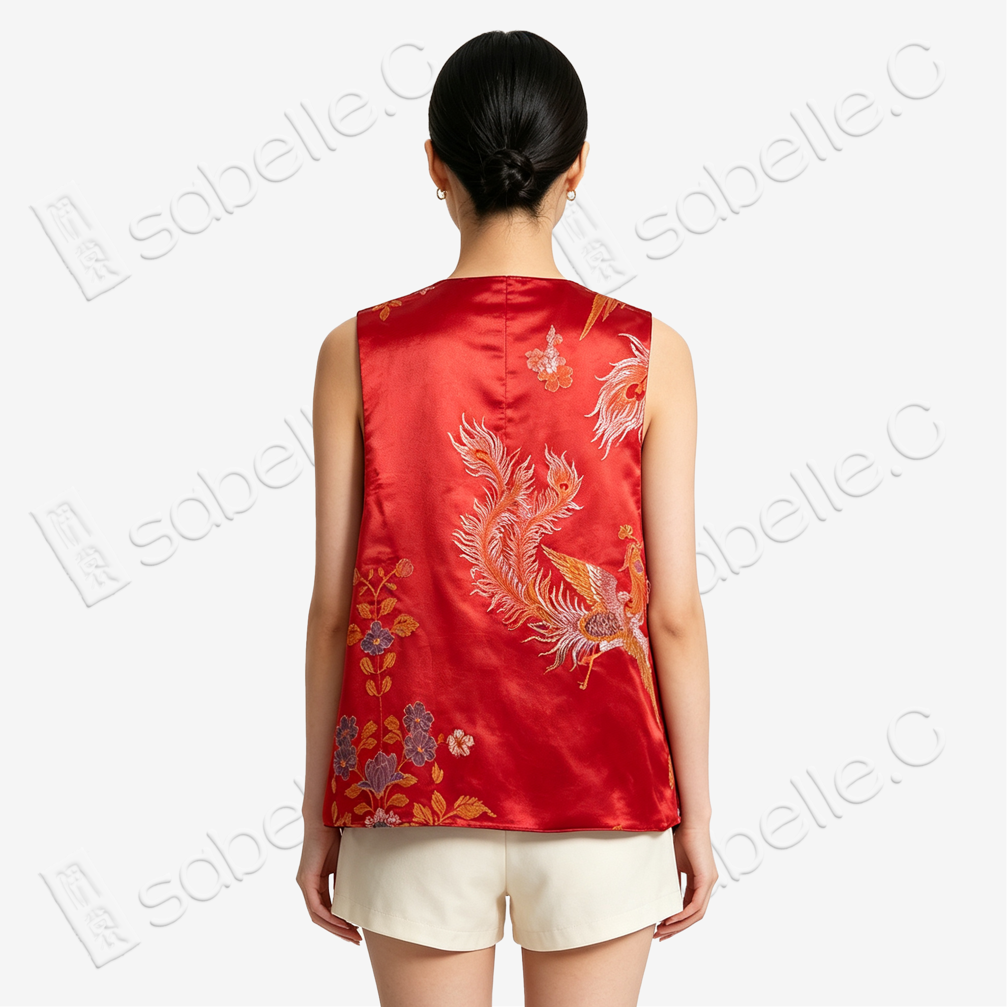 Crimson Phoenix Plume Antique Brocade Silk Vest - 「丹緋鳳翎」古董真絲马甲