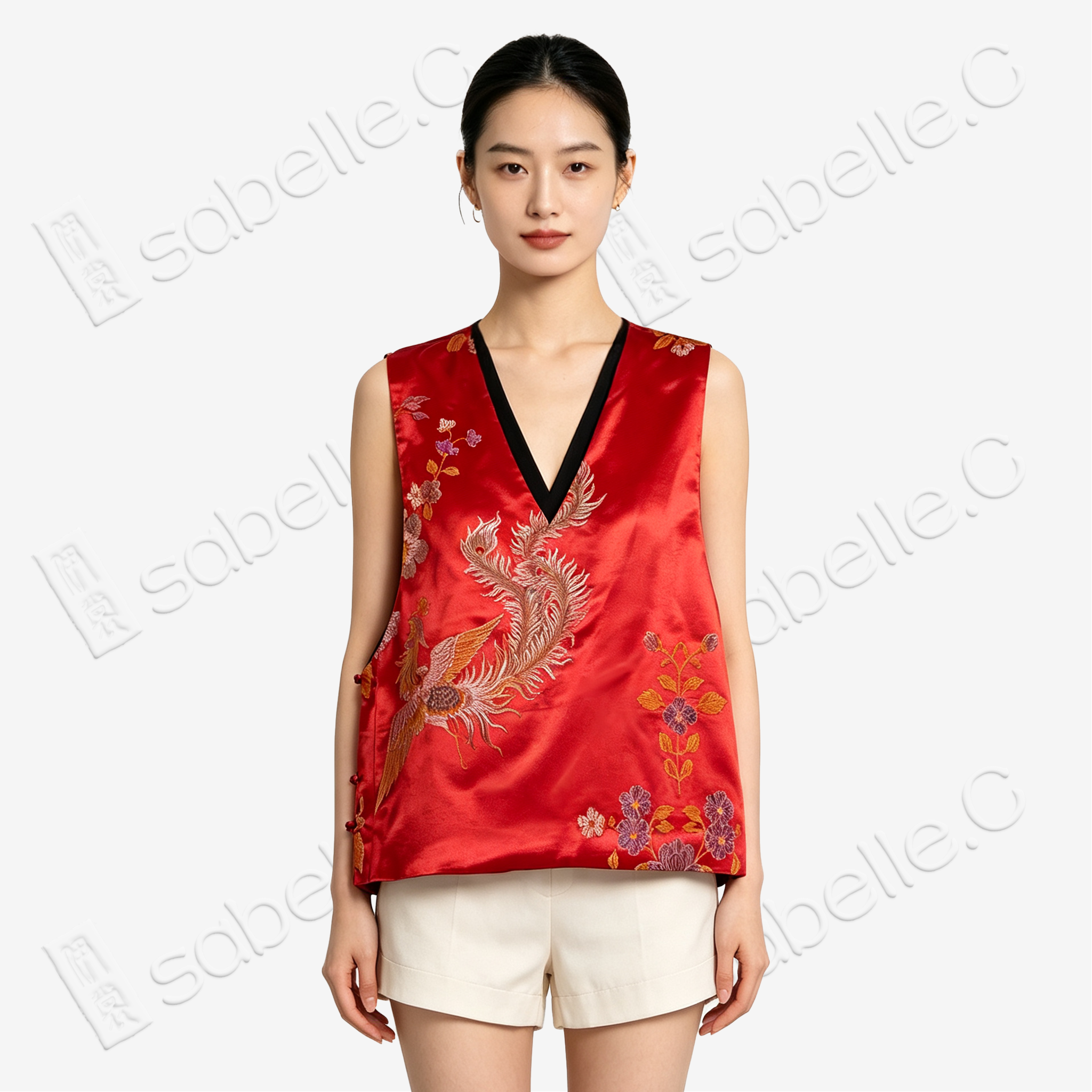 Crimson Phoenix Plume Antique Brocade Silk Vest - 「丹緋鳳翎」古董真絲马甲