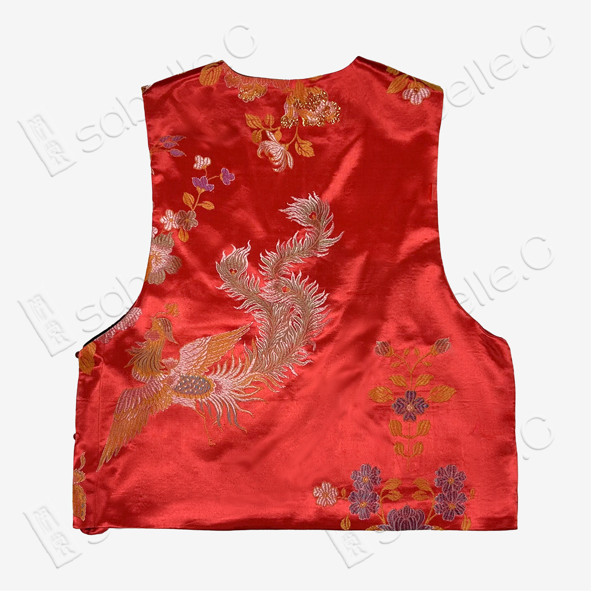 Crimson Phoenix Plume Antique Brocade Silk Vest - 「丹緋鳳翎」古董真絲马甲