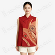 Ochre Red Floral Roundel Seed Stitch Embroidered Vest - 「赭紅團花」打籽綉马甲