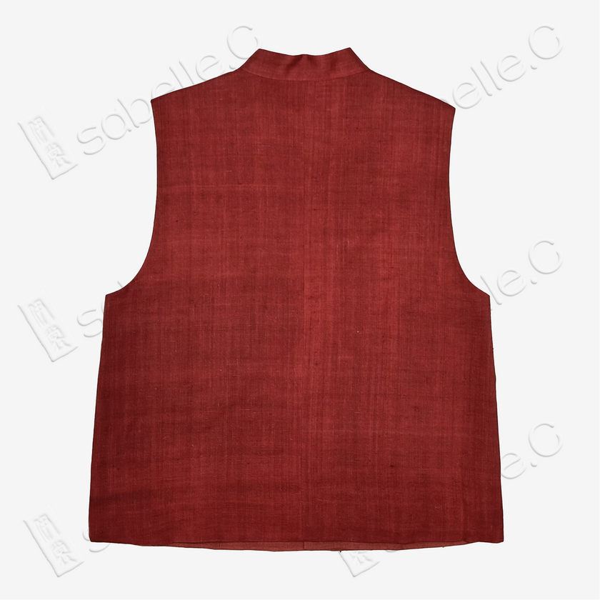 Ochre Red Floral Roundel Seed Stitch Embroidered Vest - 「赭紅團花」打籽綉马甲