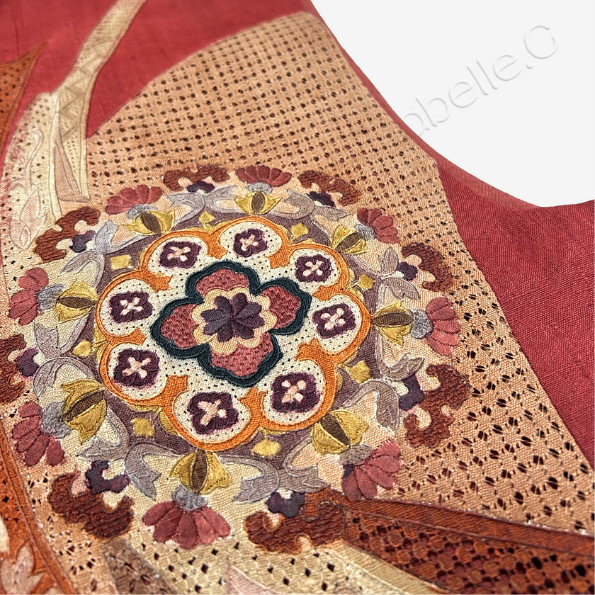 Ochre Red Floral Roundel Seed Stitch Embroidered Vest - 「赭紅團花」打籽綉马甲