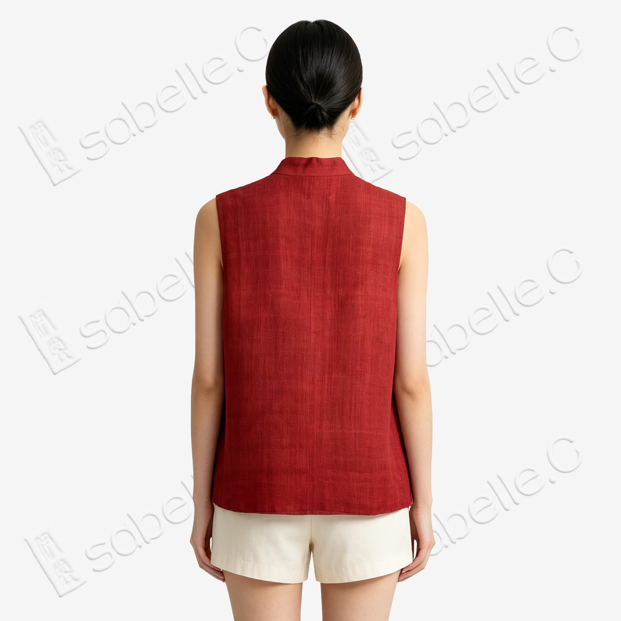 Ochre Red Floral Roundel Seed Stitch Embroidered Vest - 「赭紅團花」打籽綉马甲