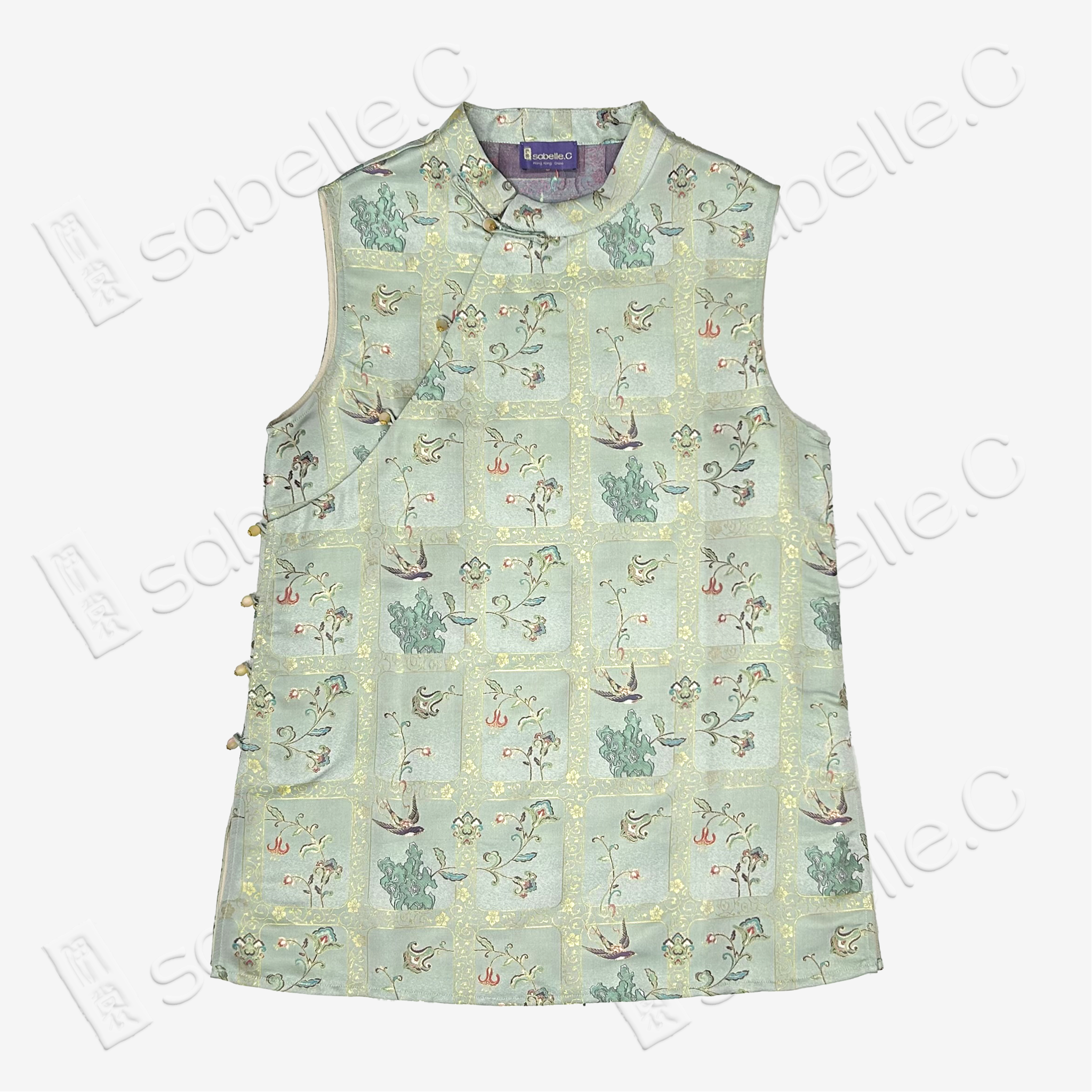 Misty Moss Spring Swallow Song Brocade Waistcoat - 「苔嵐春燕」宋錦馬甲