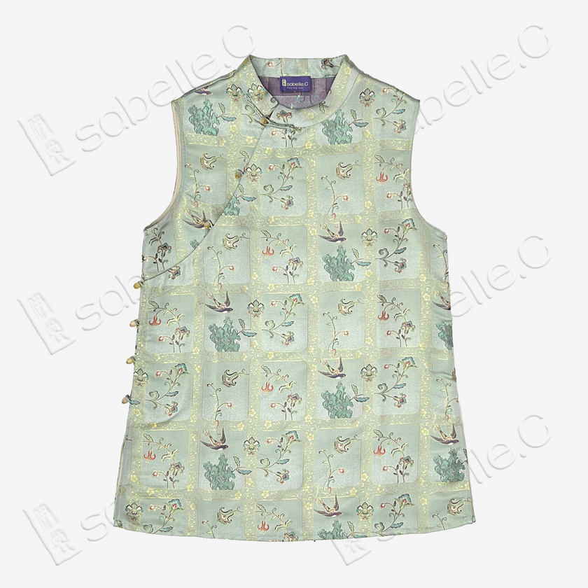 Misty Moss Spring Swallow Song Brocade Waistcoat - 「苔嵐春燕」宋錦馬甲