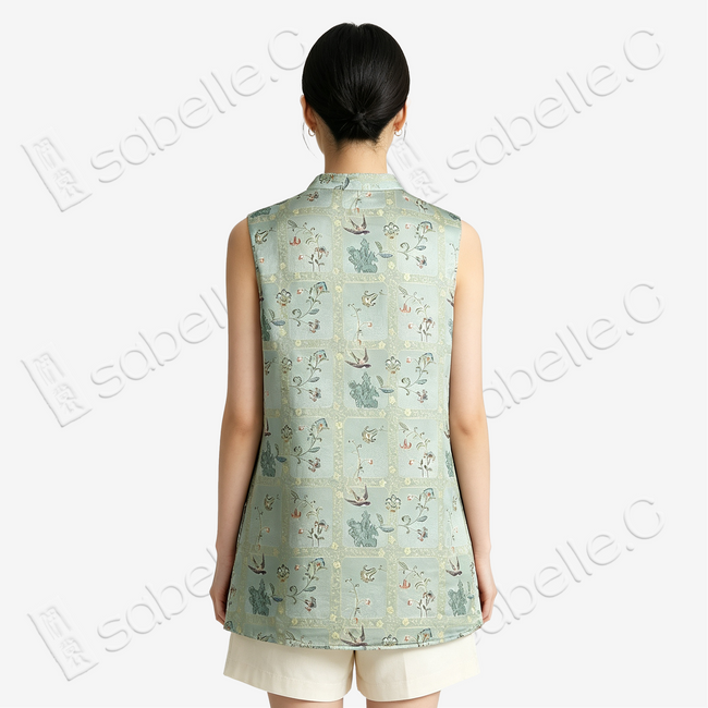 Misty Moss Spring Swallow Song Brocade Waistcoat - 「苔嵐春燕」宋錦馬甲