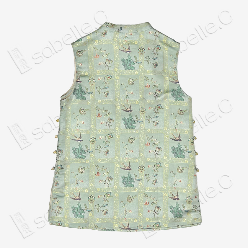 Misty Moss Spring Swallow Song Brocade Waistcoat - 「苔嵐春燕」宋錦馬甲