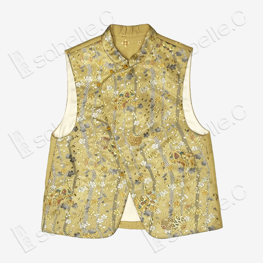 Gilded Striped Floral Tang Brocade Waistcoat - 鎏金條綺唐錦馬甲