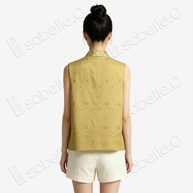 Gilded Striped Floral Tang Brocade Waistcoat - 鎏金條綺唐錦馬甲