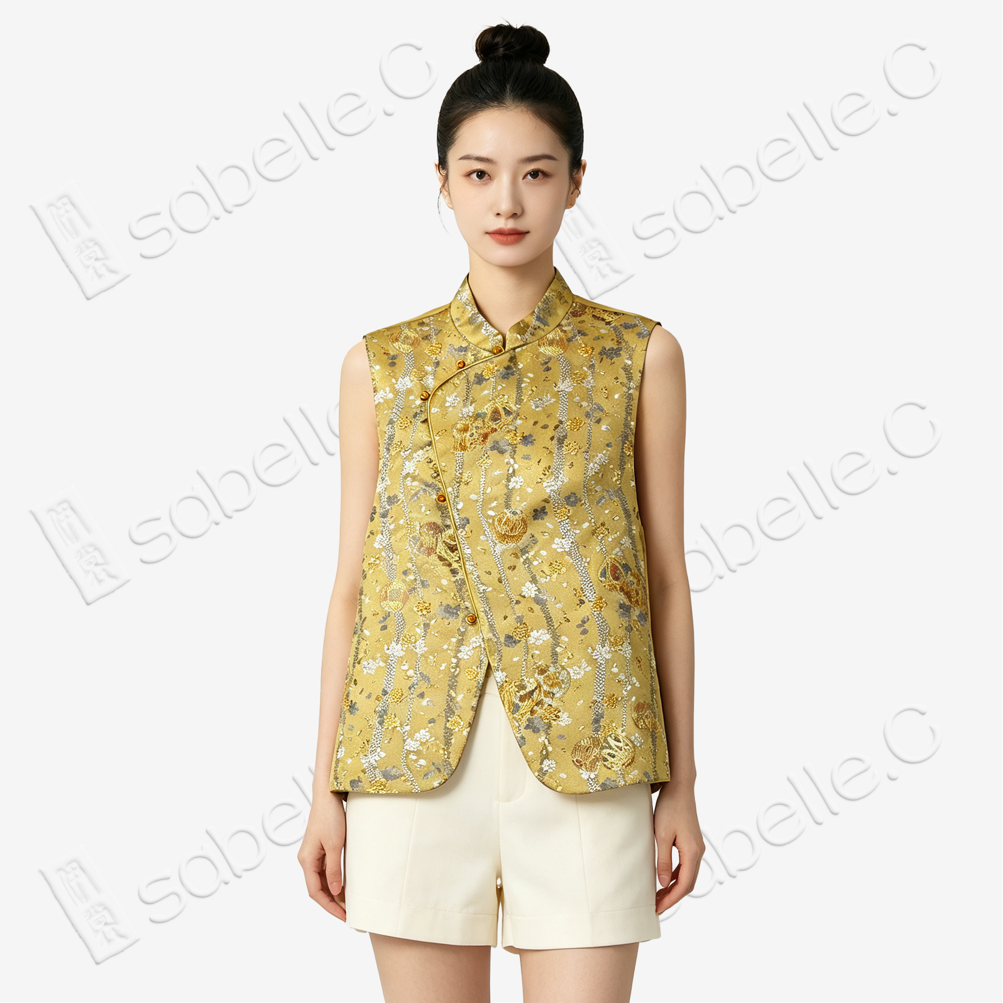 Gilded Striped Floral Tang Brocade Waistcoat - 鎏金條綺唐錦馬甲