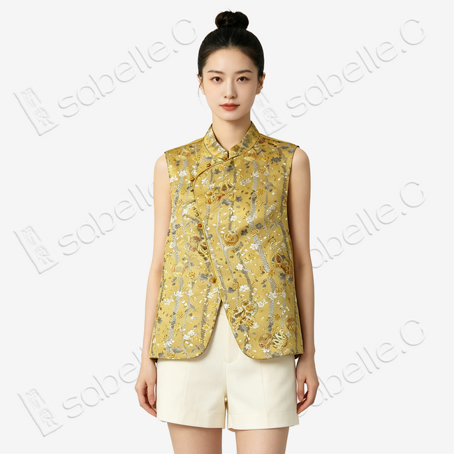 Gilded Striped Floral Tang Brocade Waistcoat - 鎏金條綺唐錦馬甲