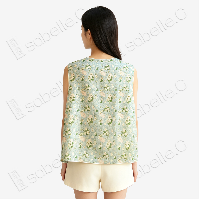 Smoky Cyan Moon Hare Song Brocade Vest - 「翠煙月兔」宋錦馬甲