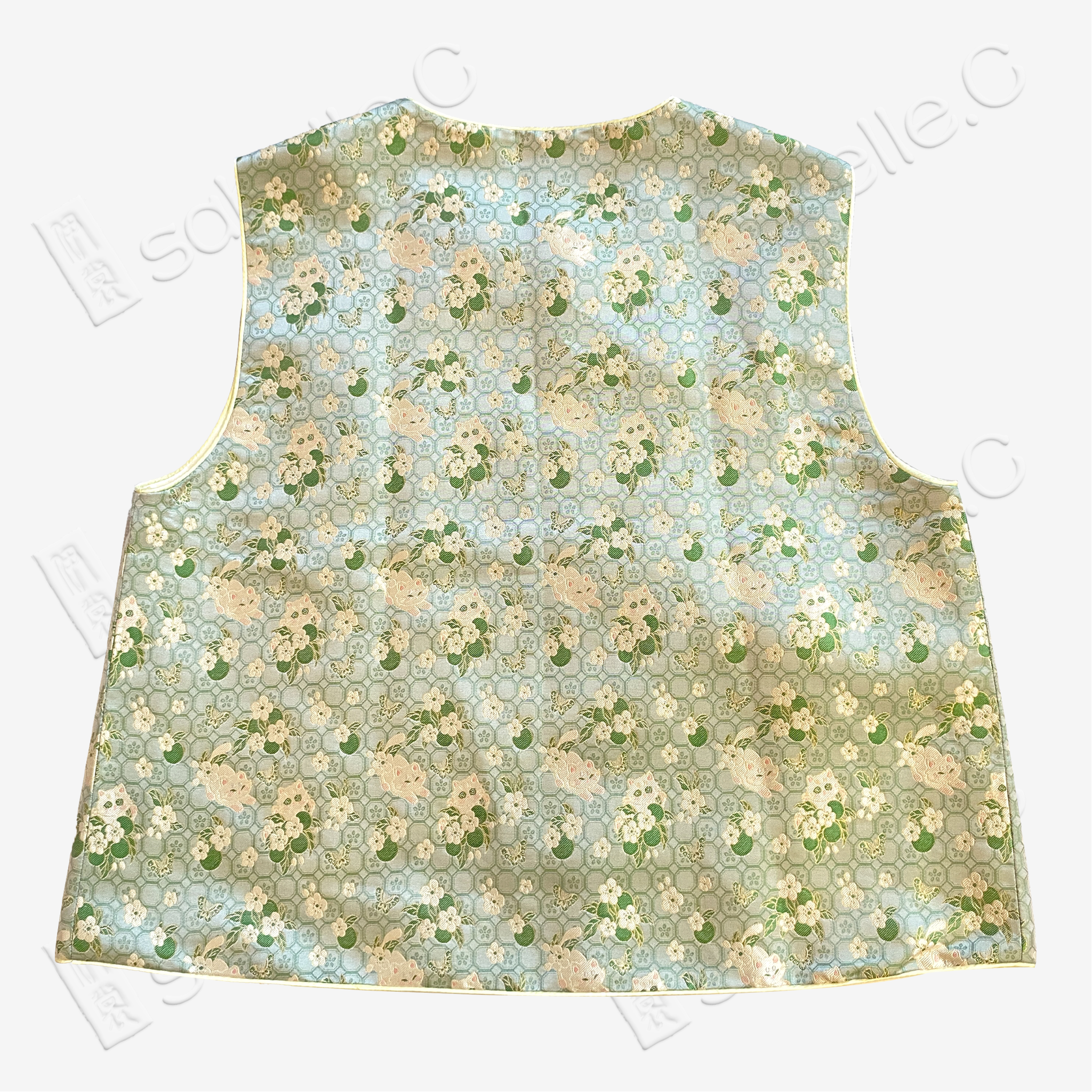 Smoky Cyan Moon Hare Song Brocade Vest - 「翠煙月兔」宋錦馬甲