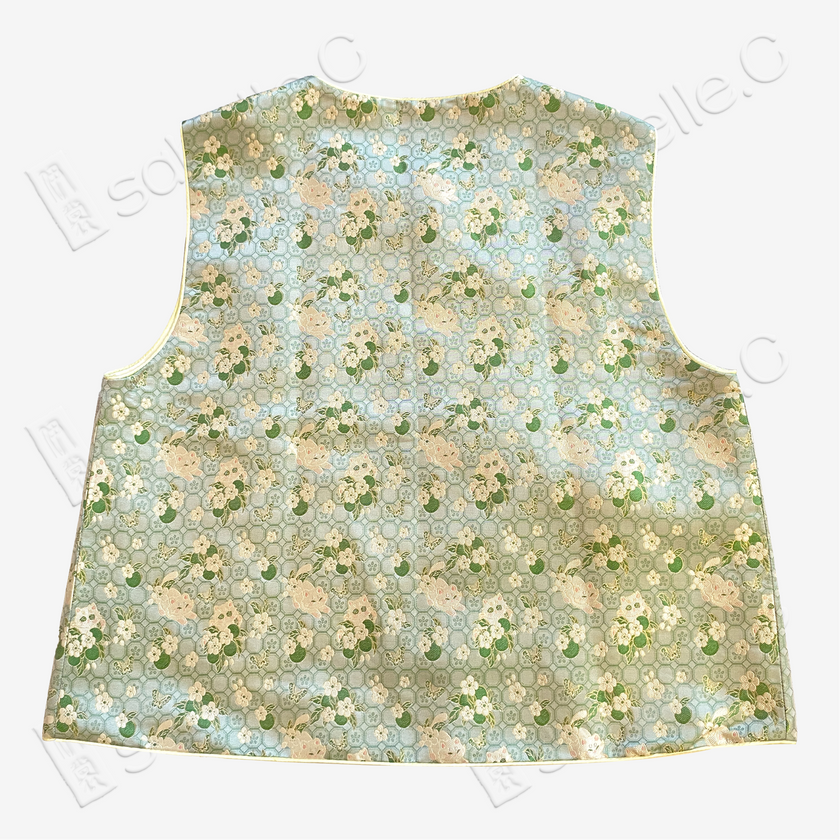 Smoky Cyan Moon Hare Song Brocade Vest - 「翠煙月兔」宋錦馬甲