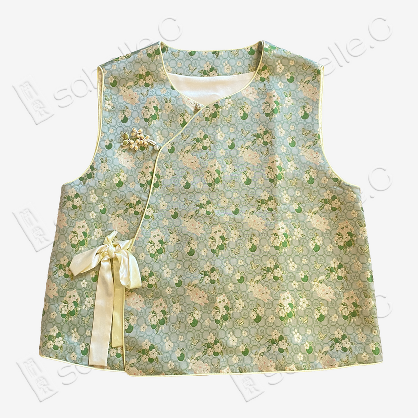 Smoky Cyan Moon Hare Song Brocade Vest - 「翠煙月兔」宋錦馬甲