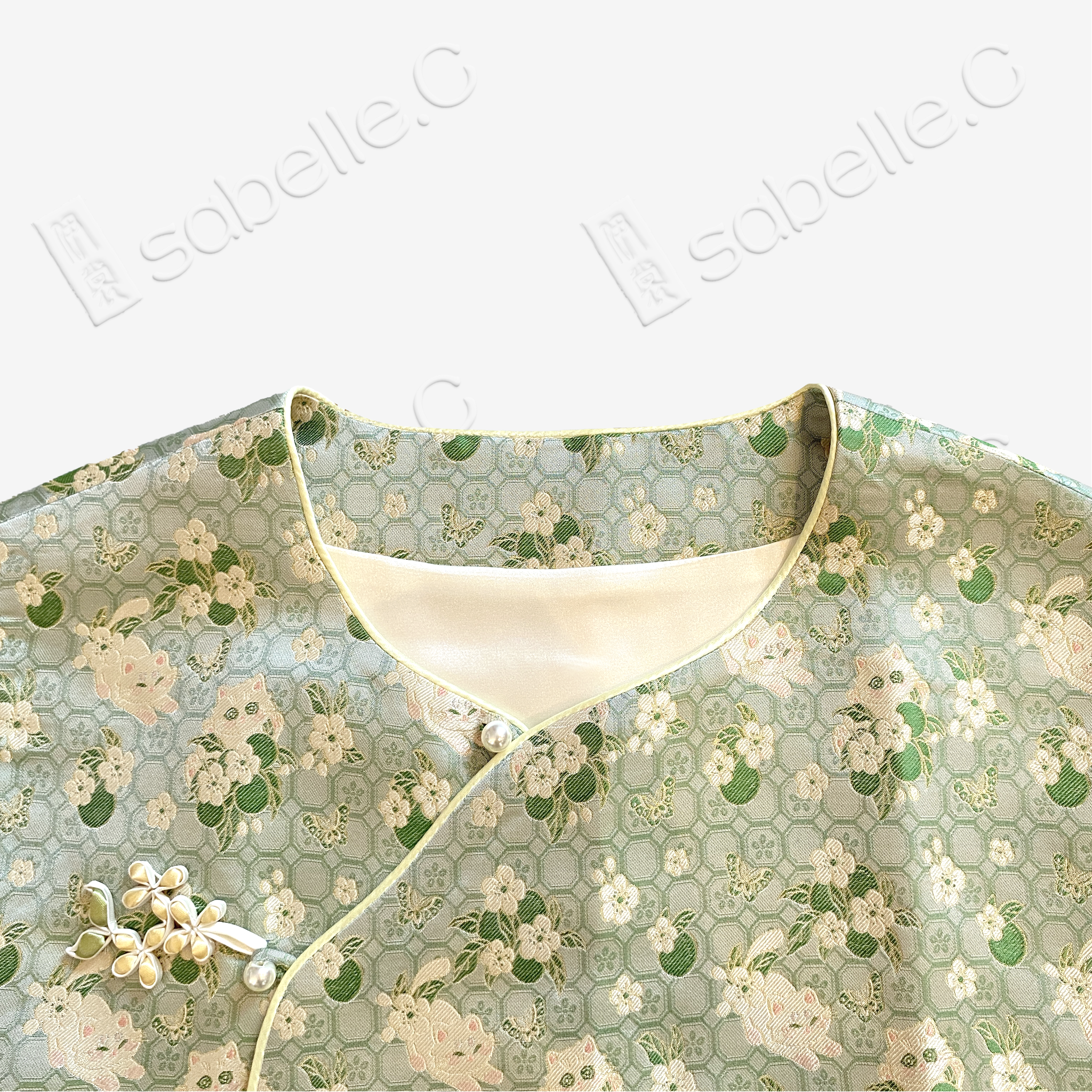 Smoky Cyan Moon Hare Song Brocade Vest - 「翠煙月兔」宋錦馬甲