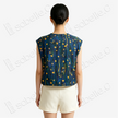 Ink Blue Oil Painting Floral Red Cloud Silk Blouse - 墨藍油彩碎花紅雲紗上衣