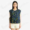 Ink Blue Oil Painting Floral Red Cloud Silk Blouse - 墨藍油彩碎花紅雲紗上衣
