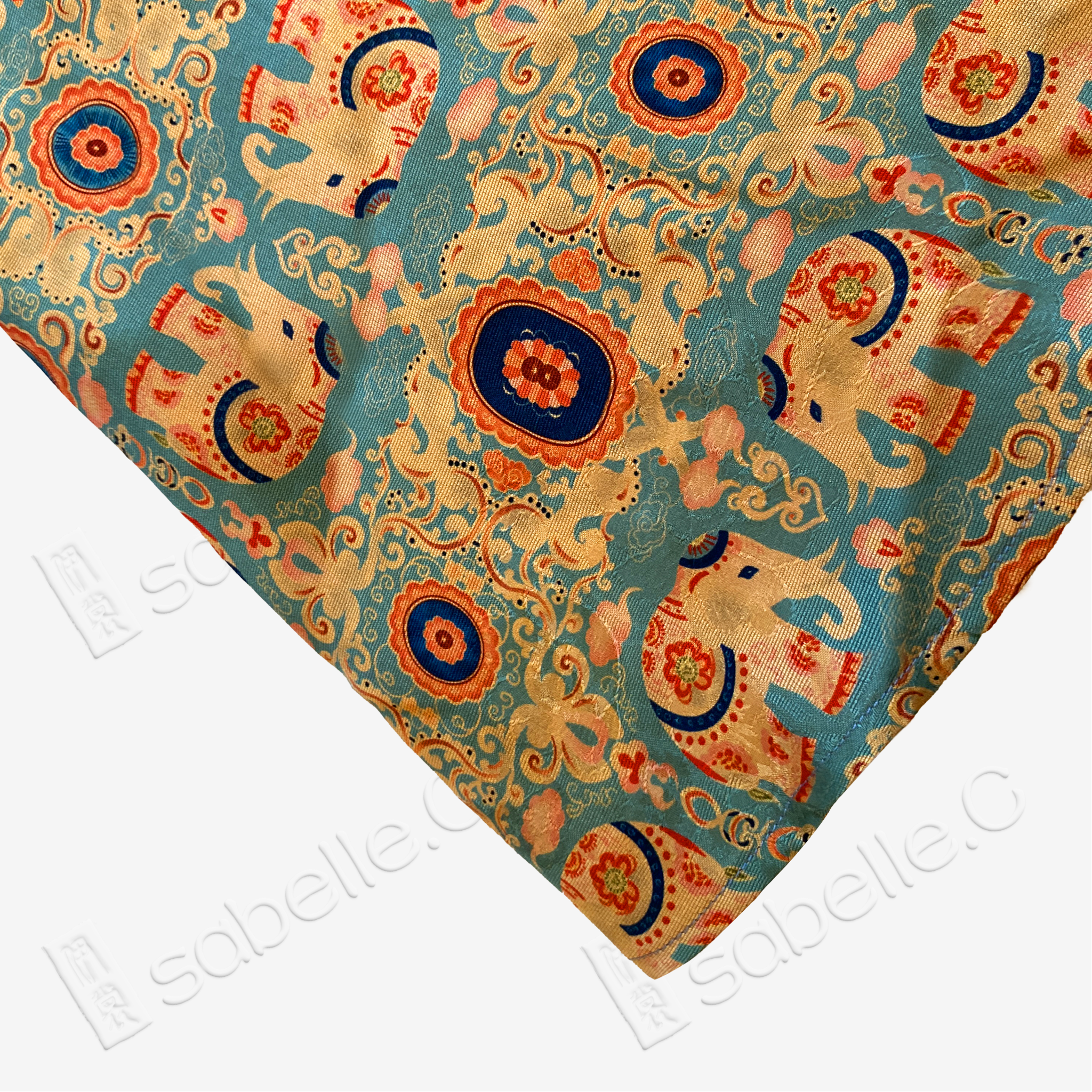 Cyan Base Auspicious Elephant Motif Gambiered Canton Silk Waistcoat - 「青底吉象」紅雲紗馬甲