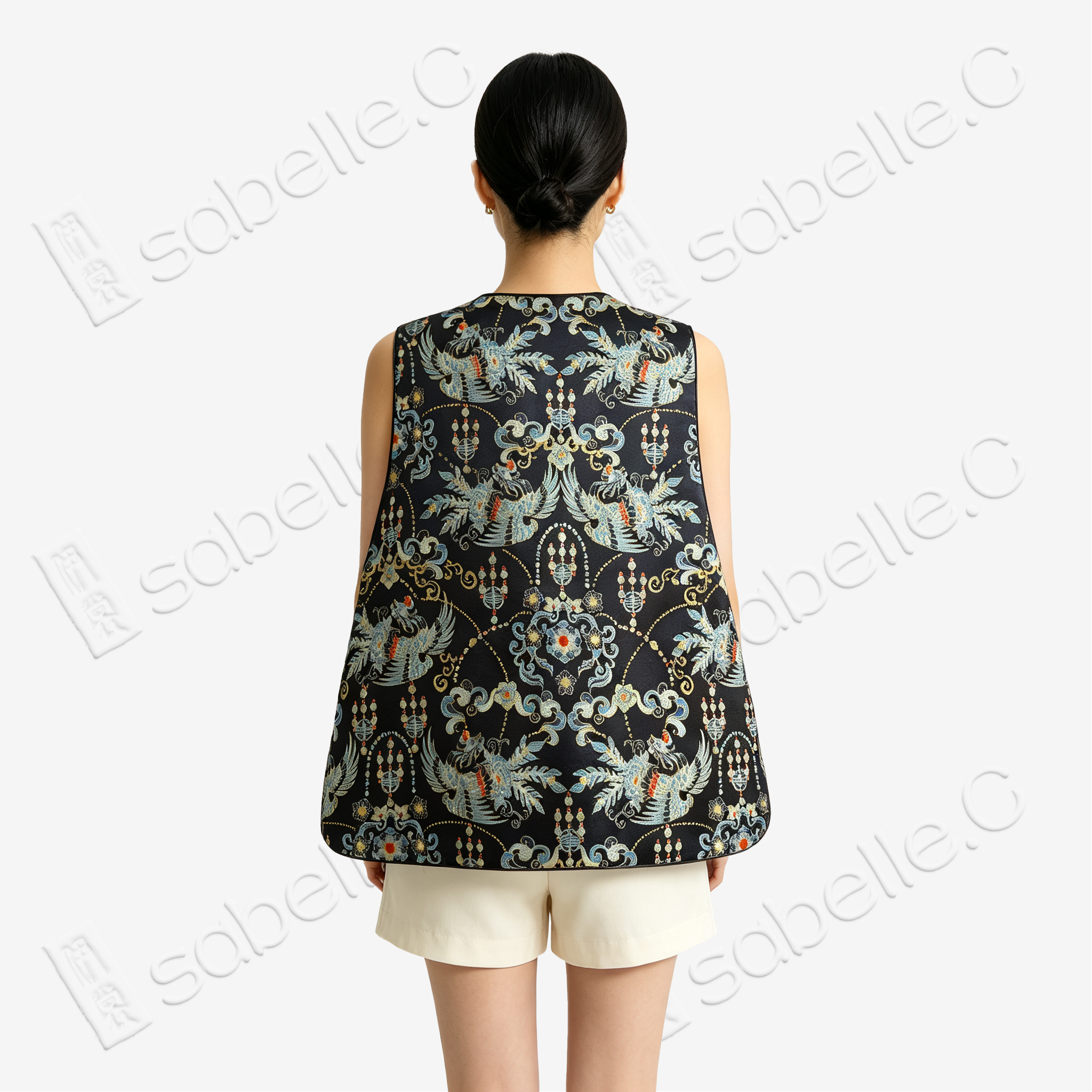 Song Brocade Vest - 「玄綢鳳禧」宋錦馬甲