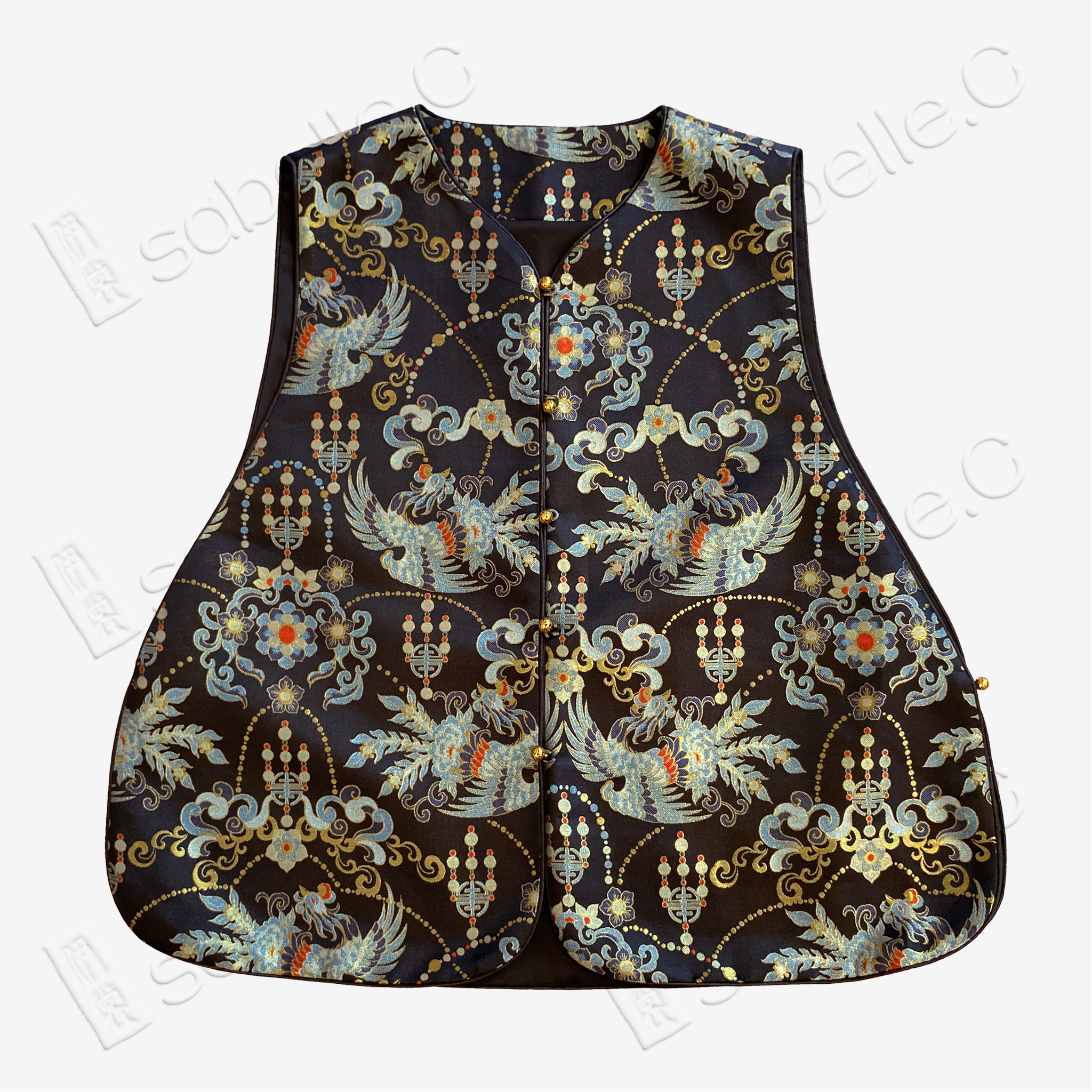 Song Brocade Vest - 「玄綢鳳禧」宋錦馬甲