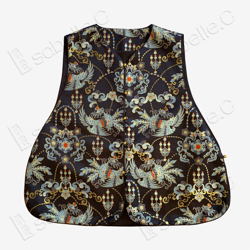 Song Brocade Vest - 「玄綢鳳禧」宋錦馬甲