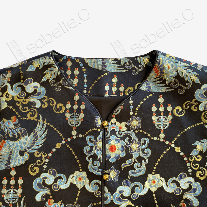 Song Brocade Vest - 「玄綢鳳禧」宋錦馬甲