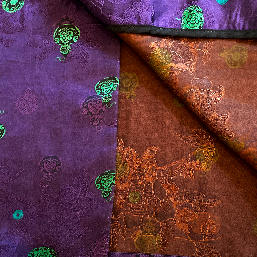 Crimson Purple Fortune & Blessing Gambiered Canton Silk Vest - 绛紫福祿紅雲紗馬甲