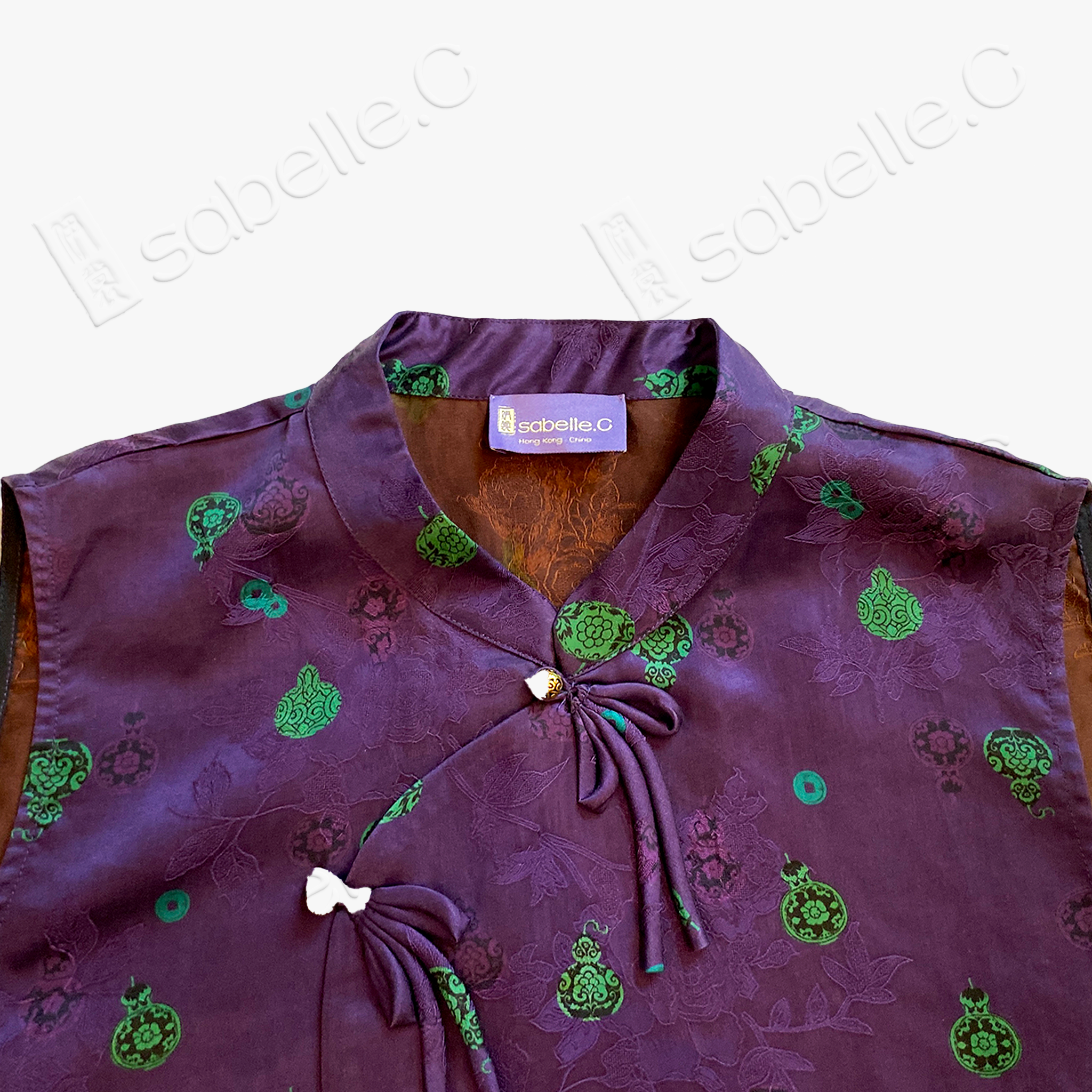 Crimson Purple Fortune & Blessing Gambiered Canton Silk Vest - 绛紫福祿紅雲紗馬甲