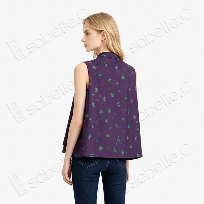 Crimson Purple Fortune & Blessing Gambiered Canton Silk Vest - 绛紫福祿紅雲紗馬甲