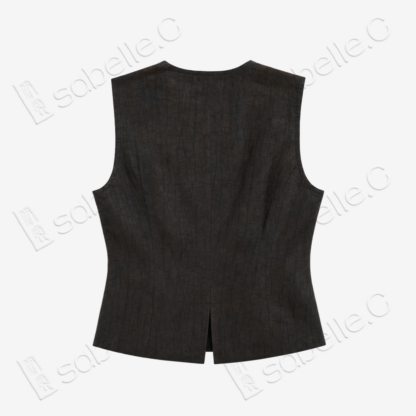 Cracked Turtle Shell Motif Gambiered Canton Silk Vest - 龜裂紋香雲紗馬甲