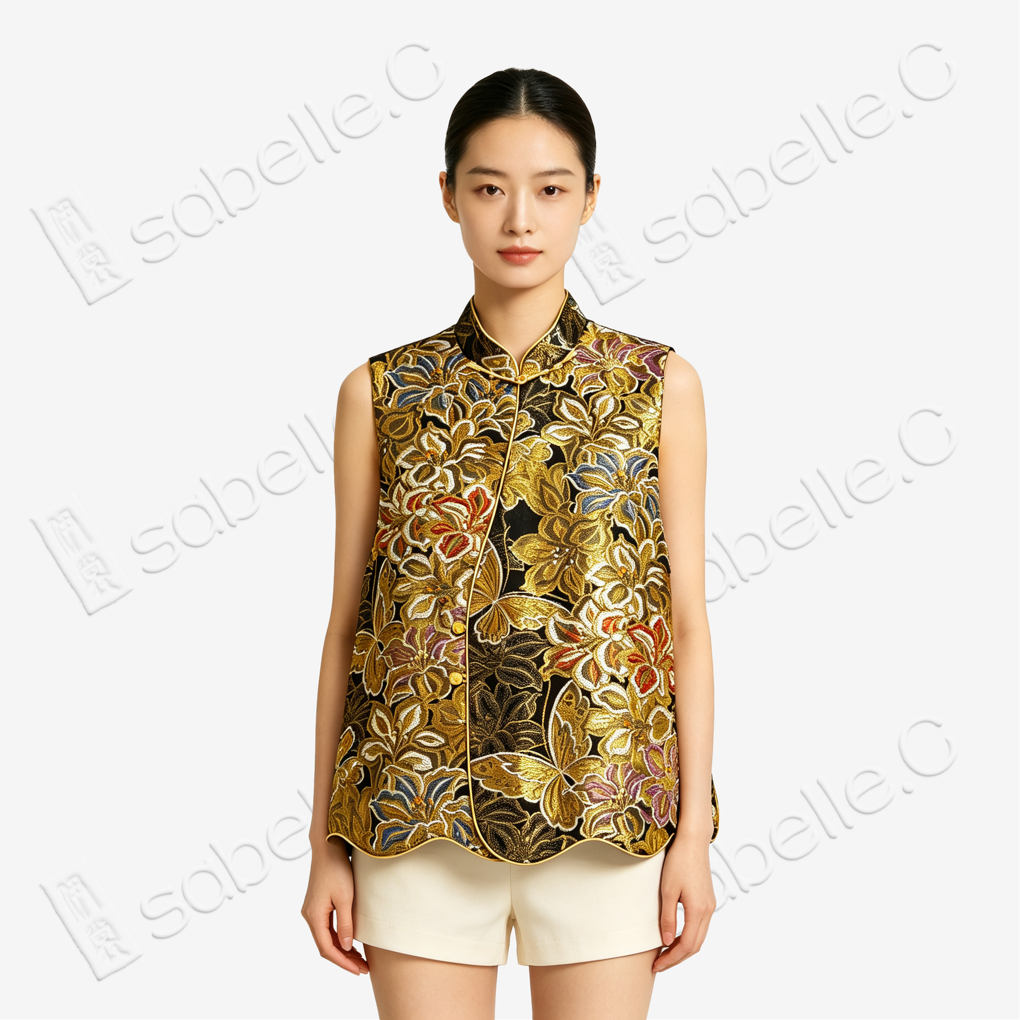 Jet Black Gilded Butterfly Tang Brocade Vest - 「玄底金蝶」唐錦馬甲