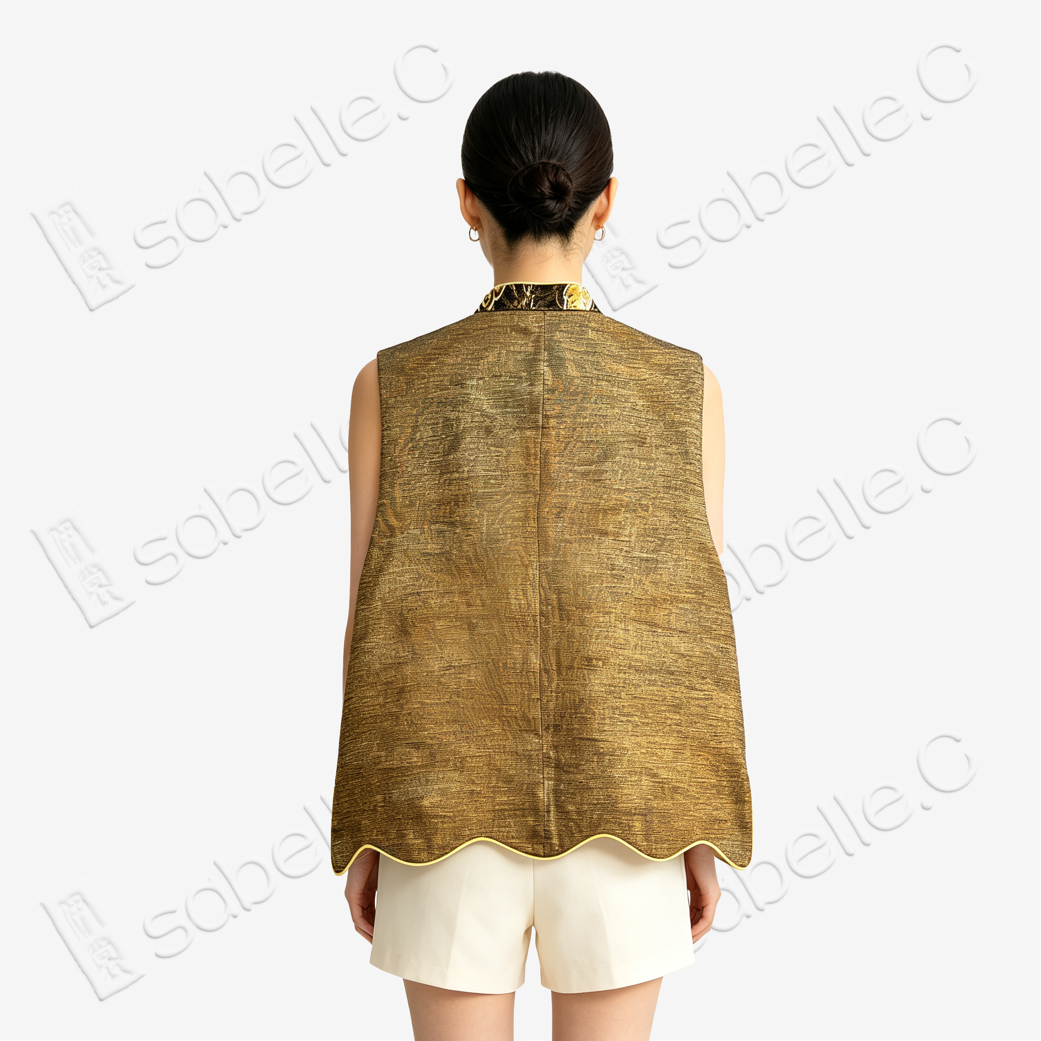 Jet Black Gilded Butterfly Tang Brocade Vest - 「玄底金蝶」唐錦馬甲