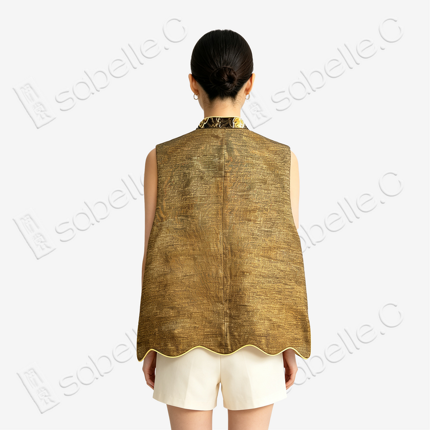 Jet Black Gilded Butterfly Tang Brocade Vest - 「玄底金蝶」唐錦馬甲