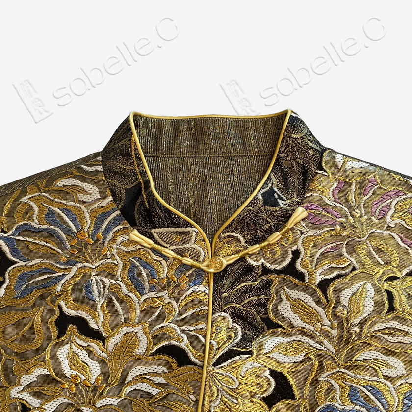 Jet Black Gilded Butterfly Tang Brocade Vest - 「玄底金蝶」唐錦馬甲