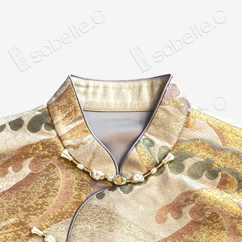 Gilded Ocean Wave Tang Brocade Vest - 「金瀾觀海」唐錦馬甲
